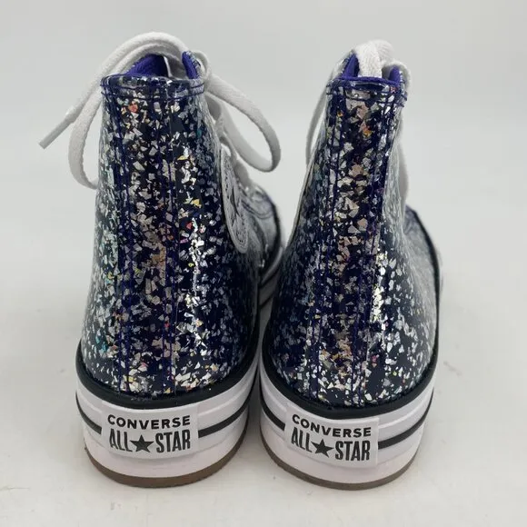 Converse Blue Silver Flecked Glitter Platform Hi Top Sneakers | Girls Size 6