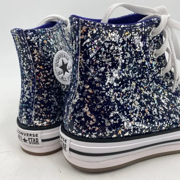 Converse Blue Silver Flecked Glitter Platform Hi Top Sneakers | Girls Size 6
