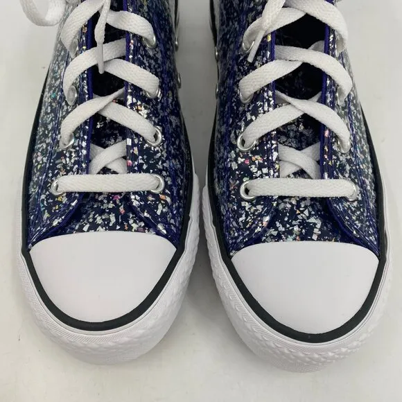 Converse Blue Silver Flecked Glitter Platform Hi Top Sneakers | Girls Size 6