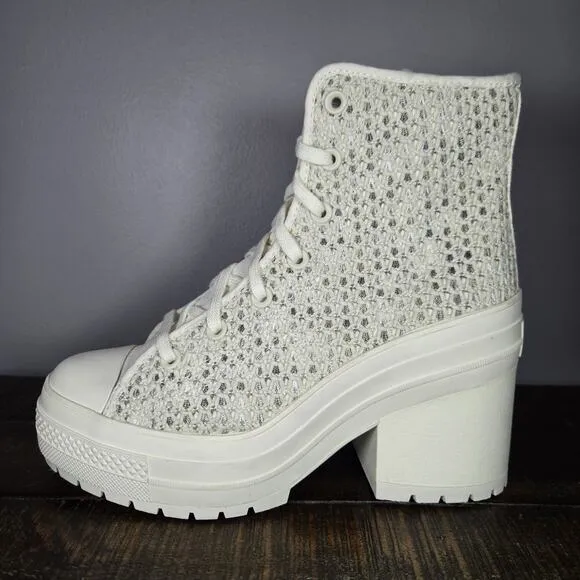 Converse Chuck 70 De Luxe Womens Size 8.5 Heeled Shoes Boots Knit Egret A07535C