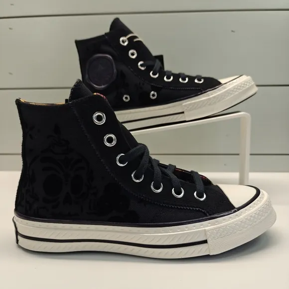 Converse Chuck 70 High Dia De Muertos Black Canvas Suede Velvet Size Women's 6.5