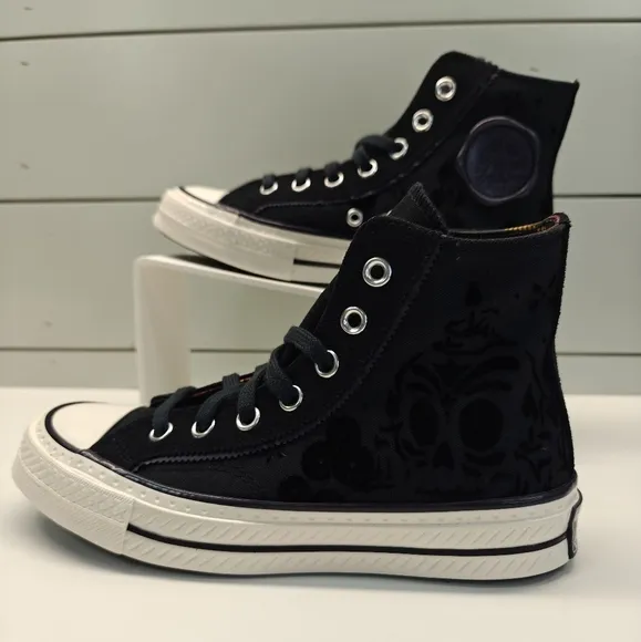 Converse Chuck 70 High Dia De Muertos Black Canvas Suede Velvet Size Women's 6.5