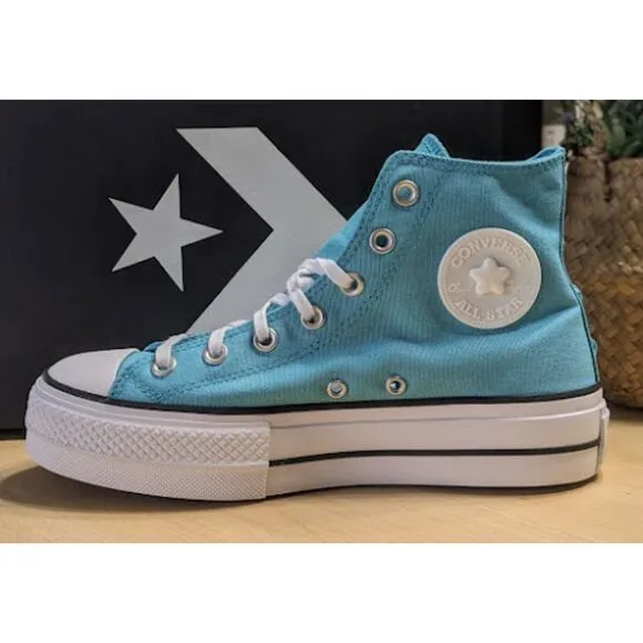 Converse Chuck Taylor All Star Lift Platform Stars Blue Hi Top Shoes W8 NIB