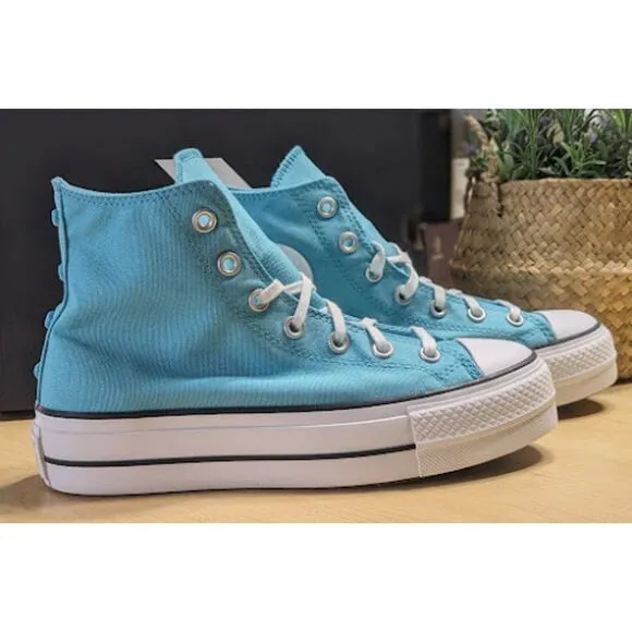 Converse Chuck Taylor All Star Lift Platform Stars Blue Hi Top Shoes W8 NIB