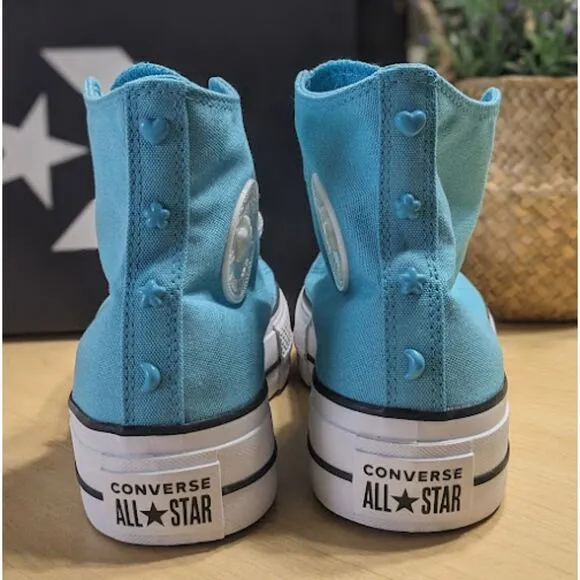 Converse Chuck Taylor All Star Lift Platform Stars Blue Hi Top Shoes W8 NIB