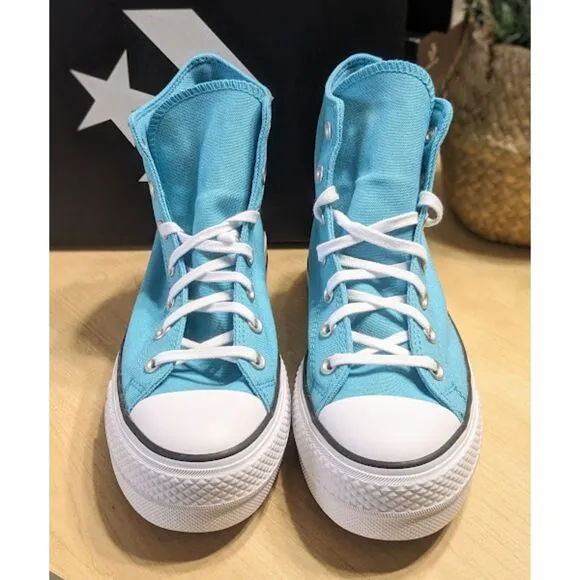 Converse Chuck Taylor All Star Lift Platform Stars Blue Hi Top Shoes W8 NIB
