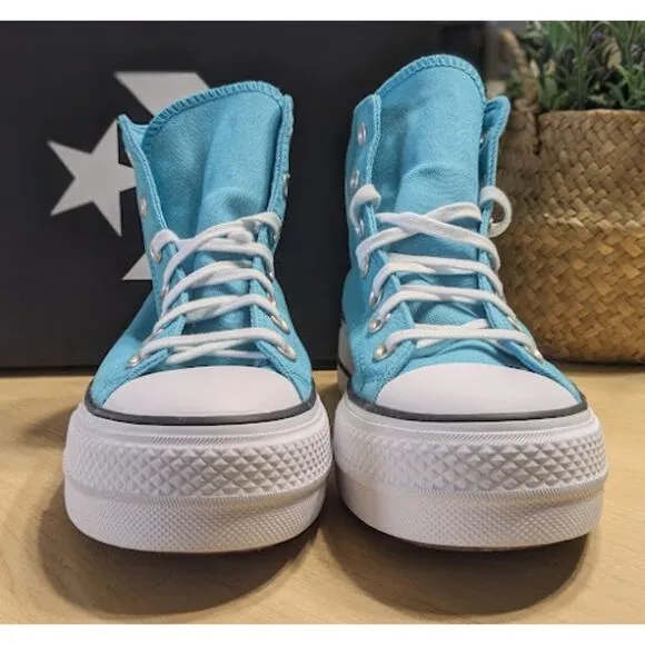 Converse Chuck Taylor All Star Lift Platform Stars Blue Hi Top Shoes W8 NIB
