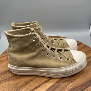 Converse Chuck Taylor All Star Lift Shoes Womens Size 8.5 Tan Suede Platform