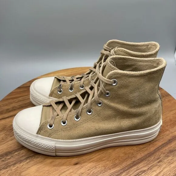 Converse Chuck Taylor All Star Lift Shoes Womens Size 8.5 Tan Suede Platform