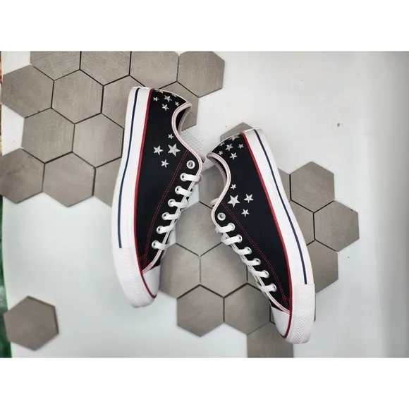 Converse CTAS Low Black Grey Shoes Sneakers Men Sz 10 Silver Stars  Custom