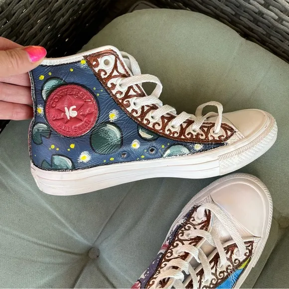 Converse Custom High Top All Stars Leather Upper Unisex Shoes Size 6.5