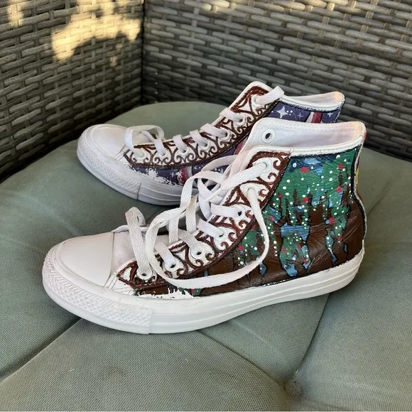Converse Custom High Top All Stars Leather Upper Unisex Shoes Size 6.5