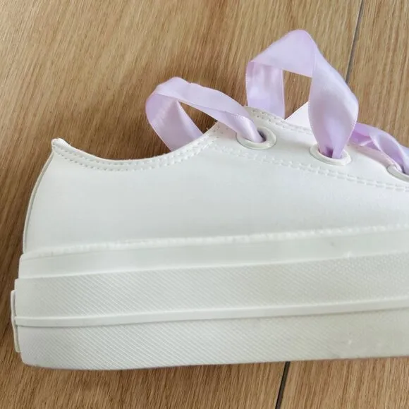 ⭐Converse Lift OX Low Sz 8.5 Women Shoes Embroidered Floral Purple Cream A10301C