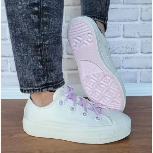 ⭐Converse Lift OX Low Sz 8.5 Women Shoes Embroidered Floral Purple Cream A10301C