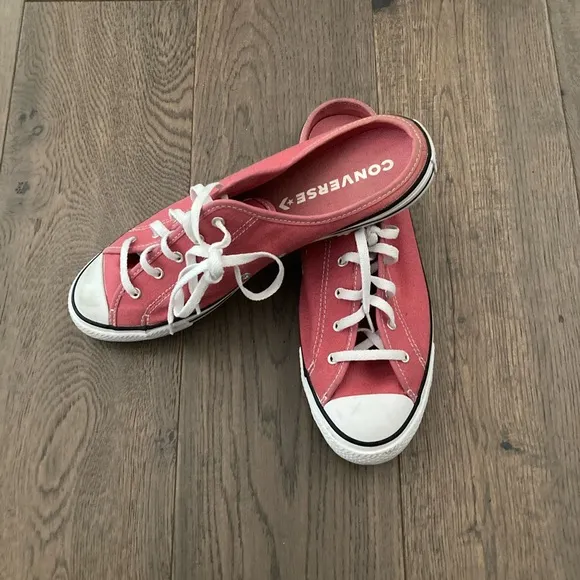 Converse Rose Pink Canvas Rubber Mule Clog Sneaker Slip On Tennis Shoes Lace