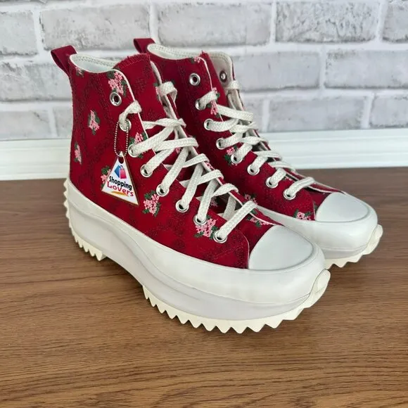 ⭐Converse Run Star Hike Platform 6 Mens Shoes Embroidered Floral Red A14885C New