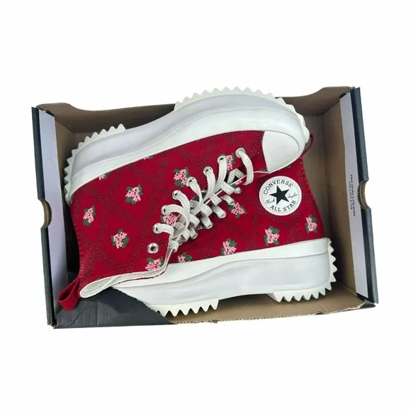 ⭐Converse Run Star Hike Platform 9 Women's Shoes Embroidered Floral Red A14885C