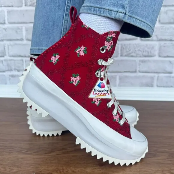 ⭐Converse Run Star Hike Platform 9 Women's Shoes Embroidered Floral Red A14885C