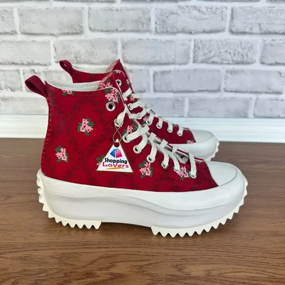 ⭐Converse Run Star Hike Platform 9 Women's Shoes Embroidered Floral Red A14885C