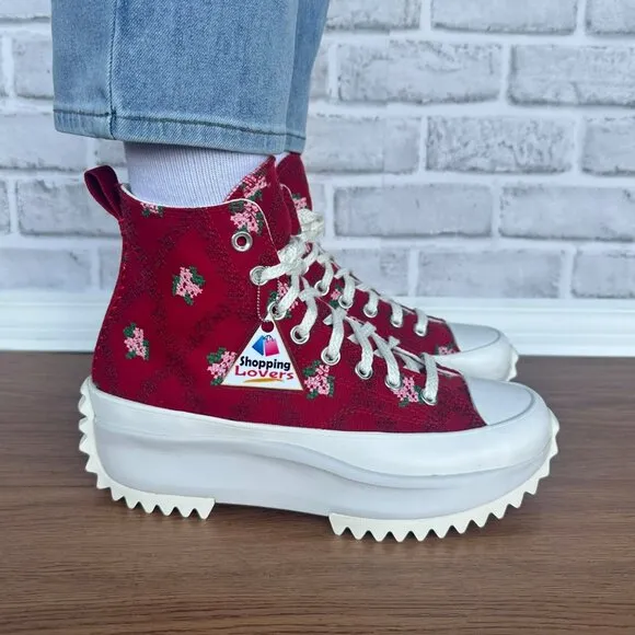 ⭐Converse Run Star Hike Platform 9 Women's Shoes Embroidered Floral Red A14885C