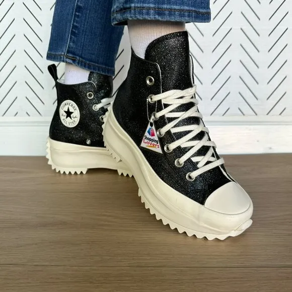 ⭐Converse  Run Star Hike Platform Glitter 7 Women's Shoes Sneakers Black A07947C