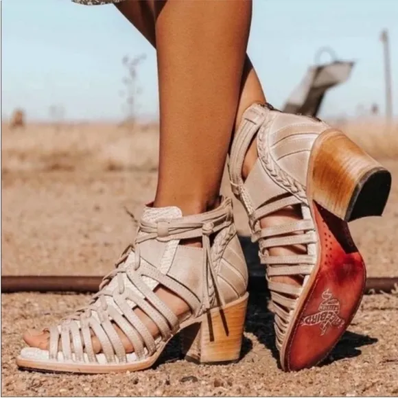 COPY - Freebird Women's Wazee Cream Strappy Heeled Bootie/ Sandals, NWOB, size …