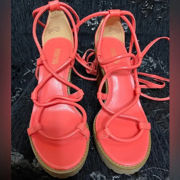 Coral Vero Lug Platform Ankle Wrap Sandal (Women) 6.5 - Michael Michael Kors