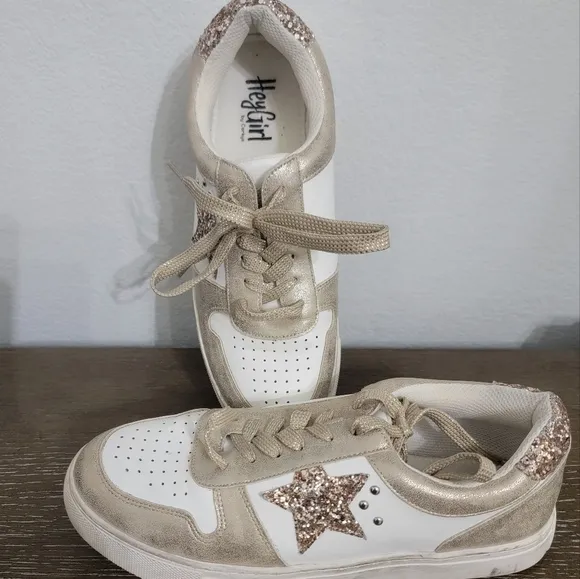 CORK'S Women's Gold and White Sneakers Sz 9