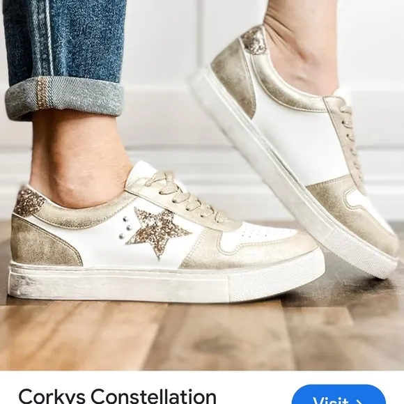 CORK'S Women's Gold and White Sneakers Sz 9