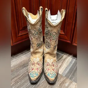 Corral R2491 Red White Blue Roses Embroidery Cowboy Boots Size 7 RARE