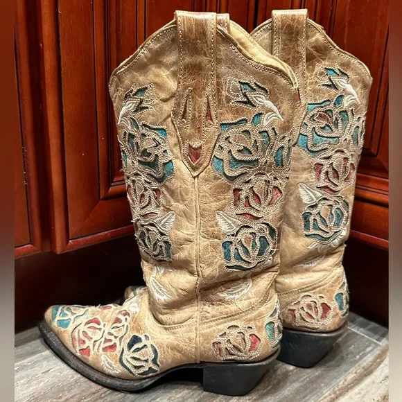 Corral R2491 Red White Blue Roses Embroidery Cowboy Boots Size 7 RARE