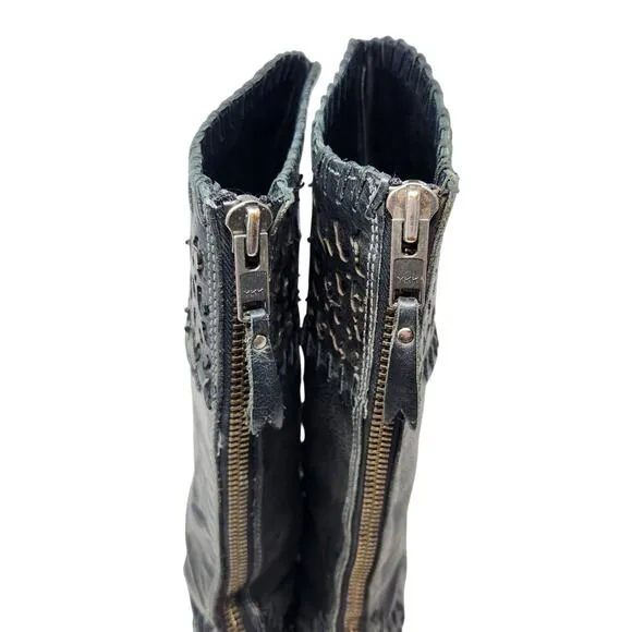 Corral Tooled Black Leather Round Toe Cowgirl Boots Western Zip Up Back Size 8.5