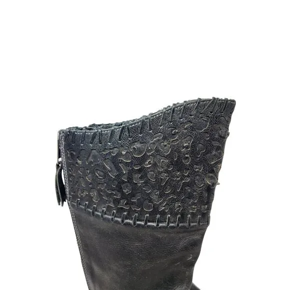 Corral Tooled Black Leather Round Toe Cowgirl Boots Western Zip Up Back Size 8.5