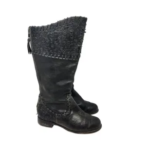 Corral Tooled Black Leather Round Toe Cowgirl Boots Western Zip Up Back Size 8.5