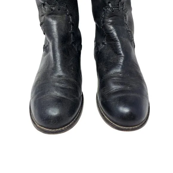 Corral Tooled Black Leather Round Toe Cowgirl Boots Western Zip Up Back Size 8.5