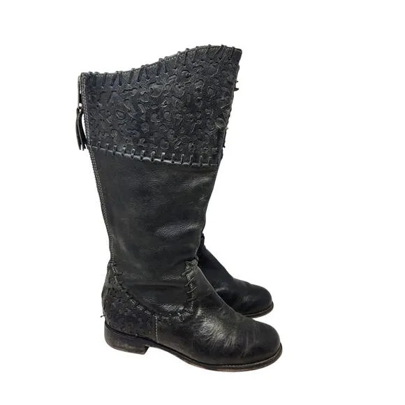 Corral Tooled Black Leather Round Toe Cowgirl Boots Western Zip Up Back Size 8.5