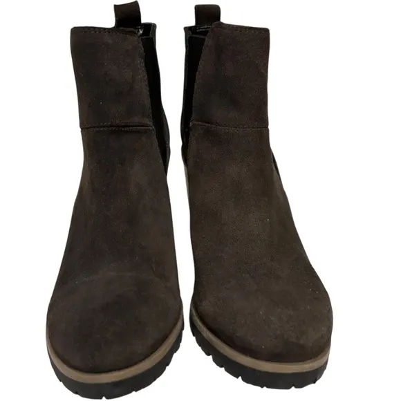 Crevo Alicia Chelsea Leather Wooden Heeled Gray Charcoal Elastic Ankle Boots 9”