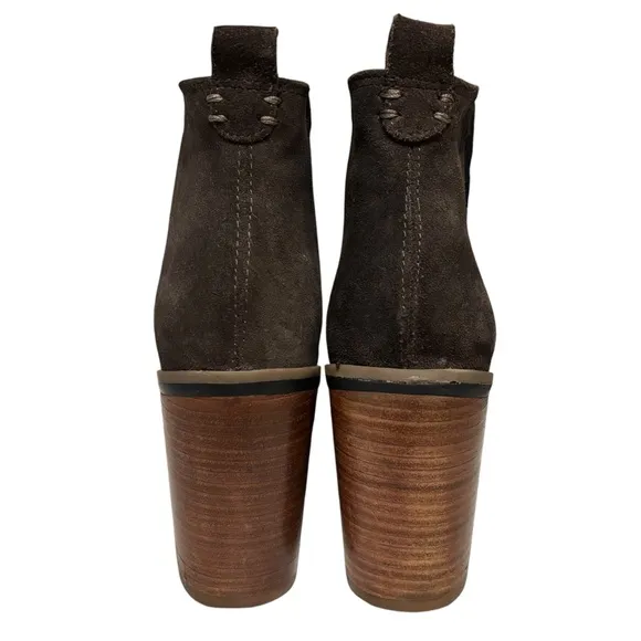 Crevo Alicia Chelsea Leather Wooden Heeled Gray Charcoal Elastic Ankle Boots 9”