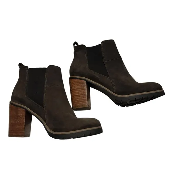 Crevo Alicia Chelsea Leather Wooden Heeled Gray Charcoal Elastic Ankle Boots 9”