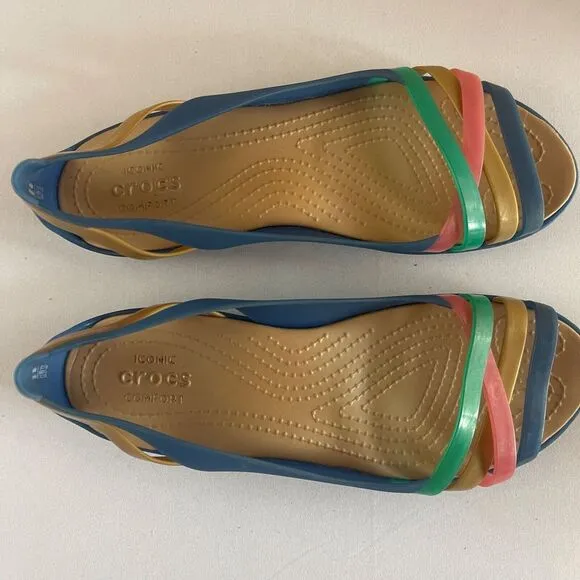 Crocs Isabella Womens 9 RARE Boho Huarache Jelly Sandals Flats Slip‎ On Open Toe