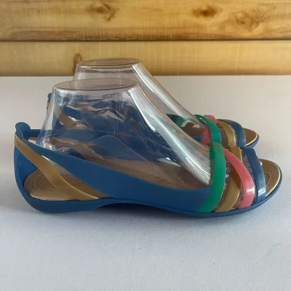 Crocs Isabella Womens 9 RARE Boho Huarache Jelly Sandals Flats Slip‎ On Open Toe