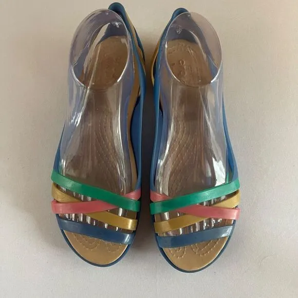 Crocs Isabella Womens 9 RARE Boho Huarache Jelly Sandals Flats Slip‎ On Open Toe