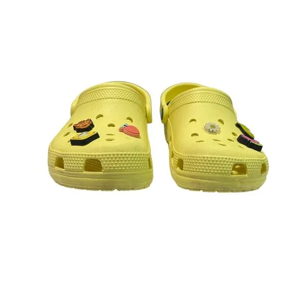 Crocs Unisex Classic Yellow Clogs with 6‎ Fun Jibbitz/Charms - Size US M 5/W 7