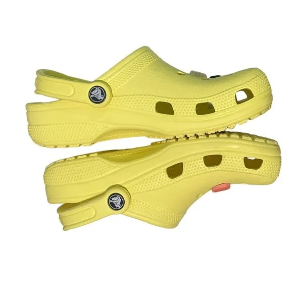 Crocs Unisex Classic Yellow Clogs with 6‎ Fun Jibbitz/Charms - Size US M 5/W 7