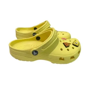 Crocs Unisex Classic Yellow Clogs with 6‎ Fun Jibbitz/Charms - Size US M 5/W 7