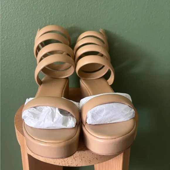 Cult Gaia Gabi Natural Ankle Wrap Sandals in Dunes NEW