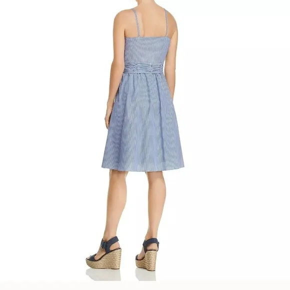 CUPIO blue/white sleeveless faux wrap dress M nwt
