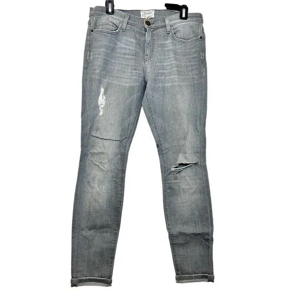 Current Elliot Fade Destroy Ankle Skinny Cheville Distressed Jeans Gray Size 31