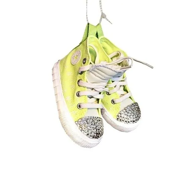 Custom Bling Converse Shoes Toddler Size 6 Neon High Top Sneakers Rhinestoned