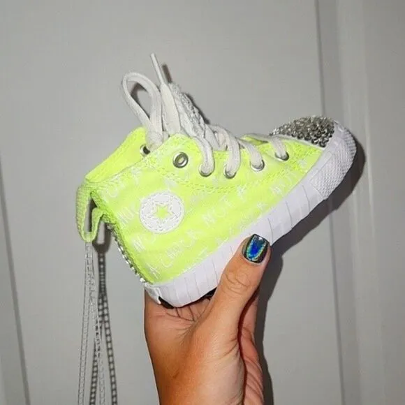 Custom Bling Converse Shoes Toddler Size 6 Neon High Top Sneakers Rhinestoned